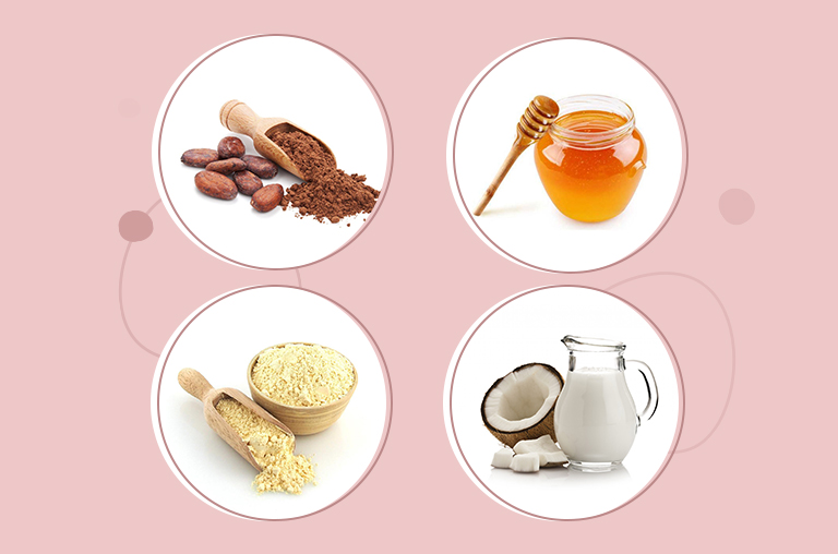 Cocoa Powder, Honey, Besan, and Coconut Milk