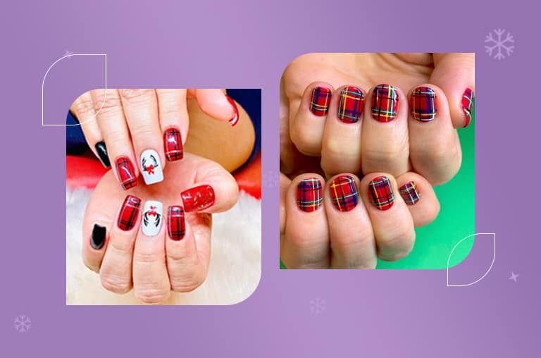 Tartan Plaid Christmas Acrylic Nail Art