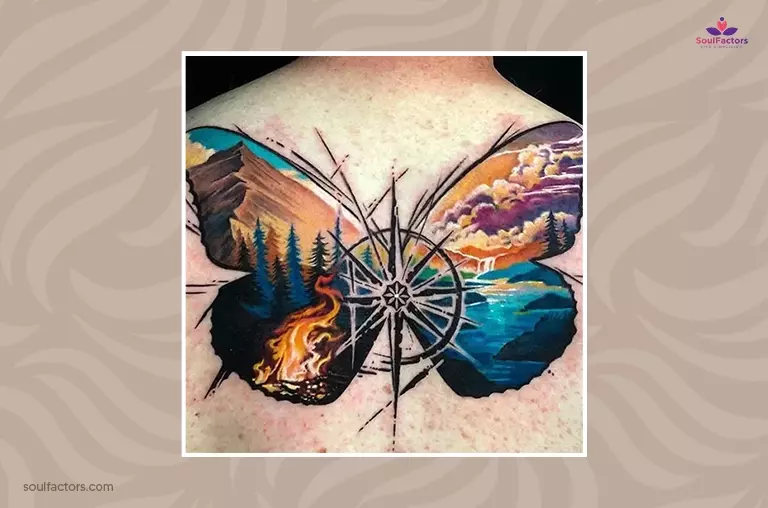 Butterfly Compass Tattoo
