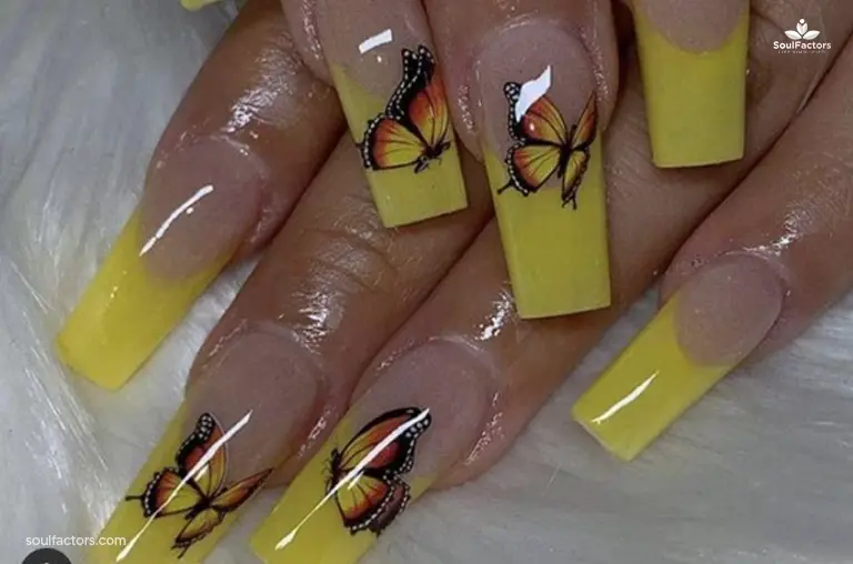 Cheery Yellow French Manicured Butterfly Nails