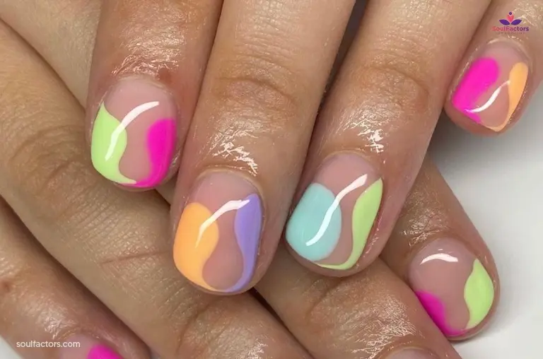 Colorful Swirls On Short Nails Design