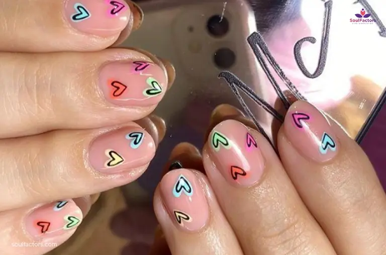 Cute Hearts On Baby Pink Nail Designs For Short Nails