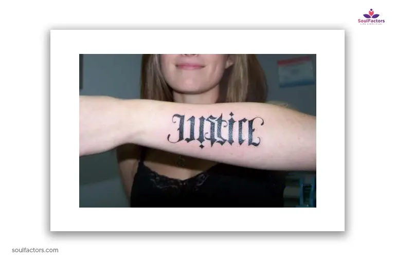 Justice Ambigram tattoo 