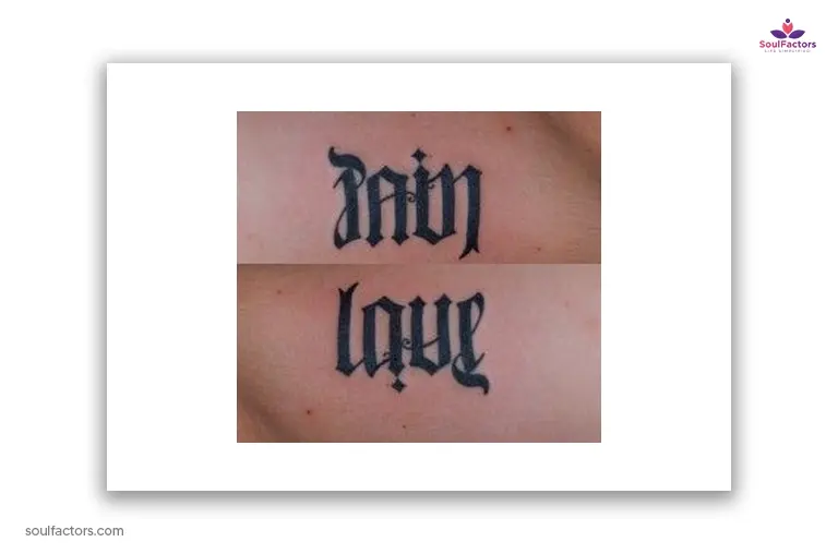  “Love” & “Pain” Ambigram tattoo 
