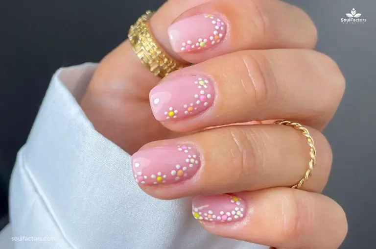 Minimal Dotted Flowers Short Nail Designs