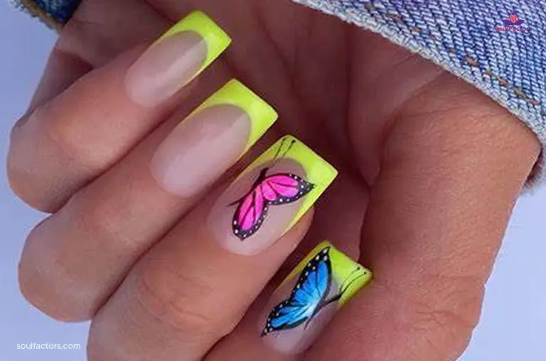 Neon Tipped Butterfly Nails