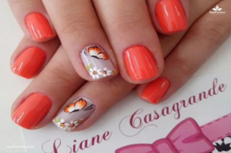 Orange Plus Floral Butterfly Nail