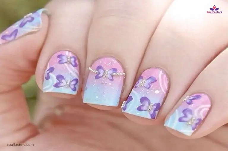Pastel Charmingly Cute Butterfly Nails