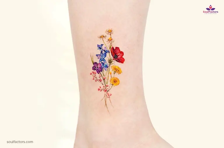 Beautiful Bouquet Ankle Tattoo