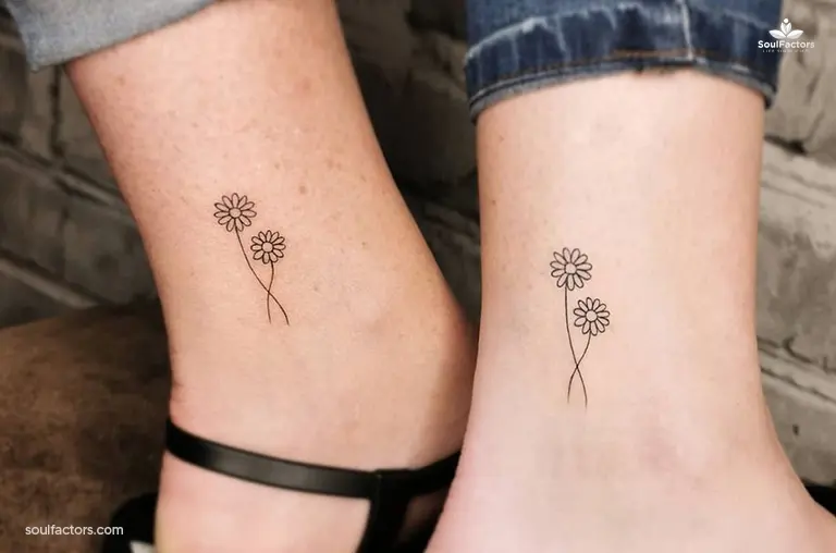Floral Couple Ankle Tattoo