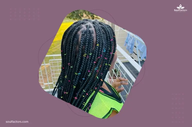 Knotless braid with colorful rubber bands 