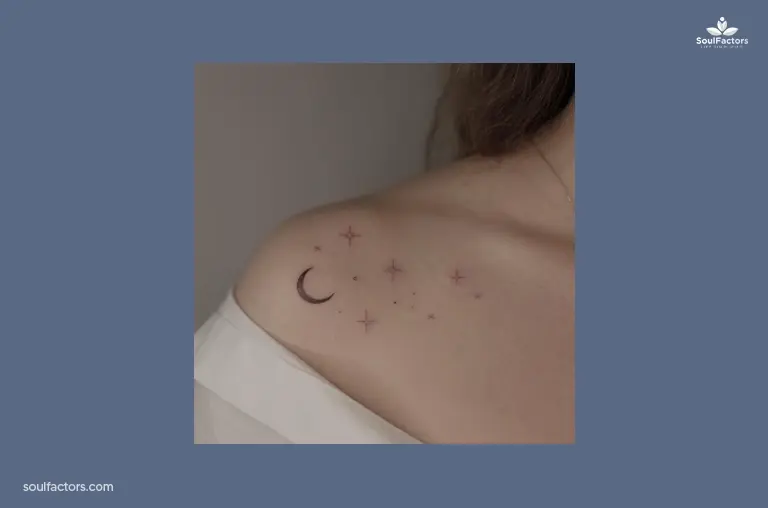 Moon And Stars Shoulder Line Tattoo 