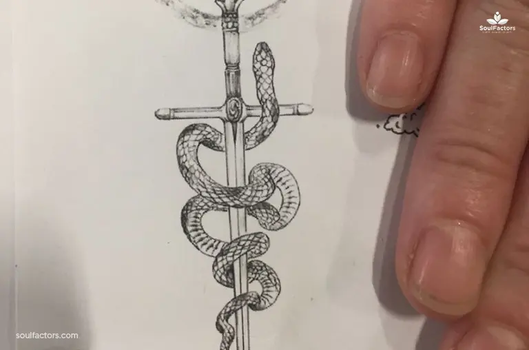 Snake & Sword Sternum Tattoo