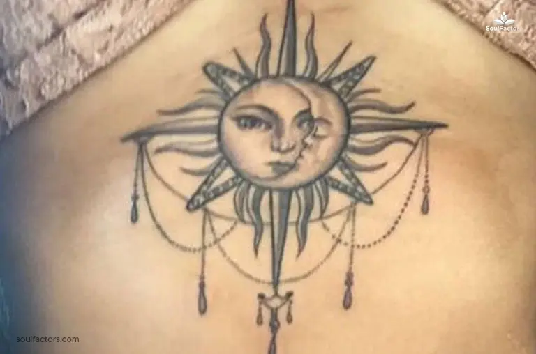 Sun And Moon Sternum Tattoo
