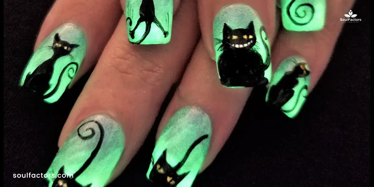 Black Cats halloween nail designs