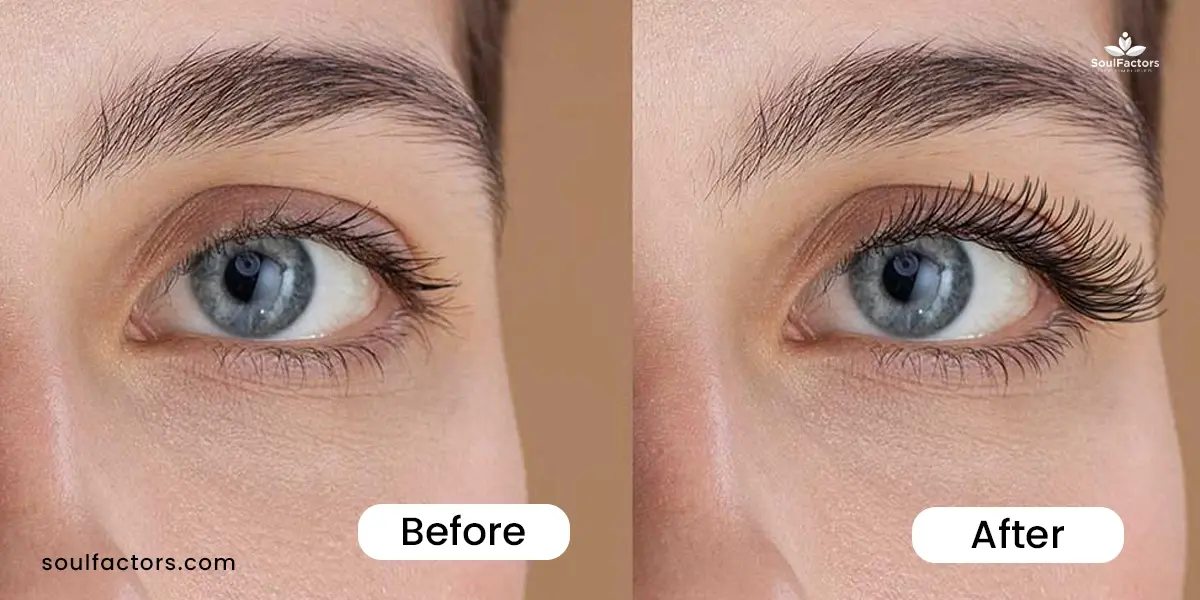 Before and after lash extensions for hooded eyes