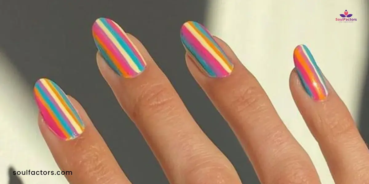 Easy Nail Art Designs without Tools - Neon Candy Lines