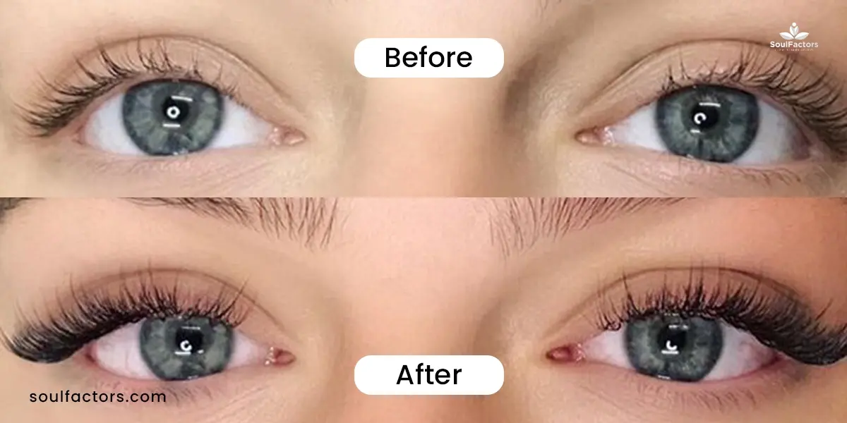 Hybrid eyelash extensions before and after