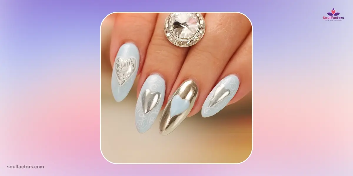 Silver Hearts Chrome Nails