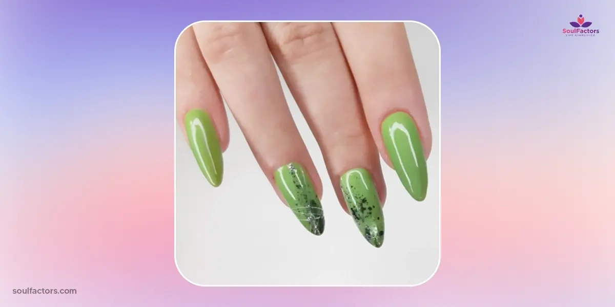 Slime Green Chrome Nails with Airbrushed Details