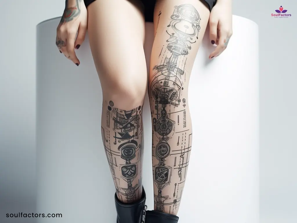 cyber sigilism thigh tattoo