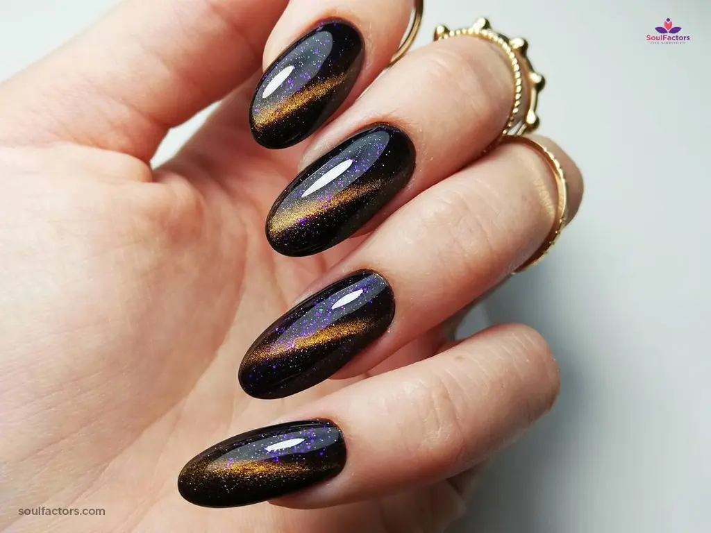 Black and Gold Cat Eye Manicure