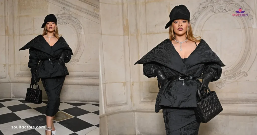 Rihanna's Black Belted Dress At Dior's Haute