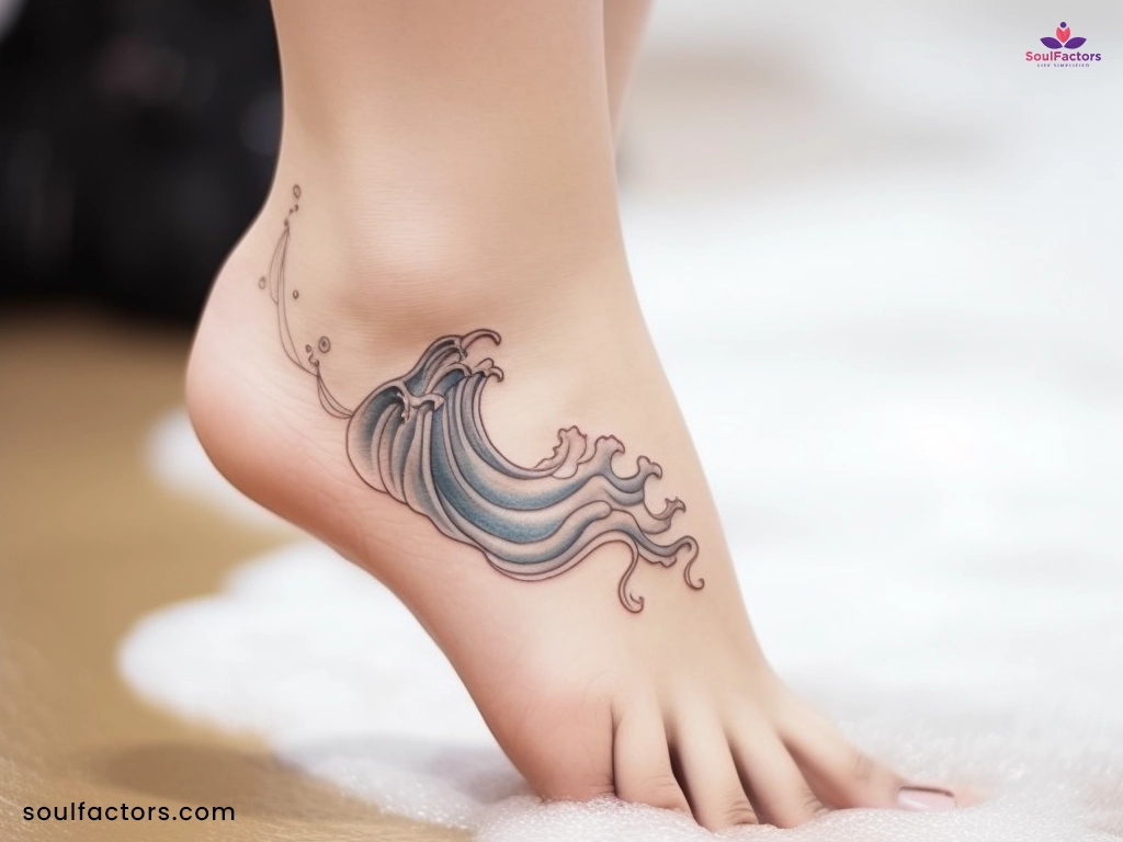 Wave tattoo designs on leg for girl