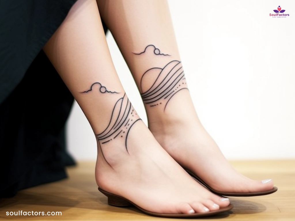 Wave tattoo designs on leg male