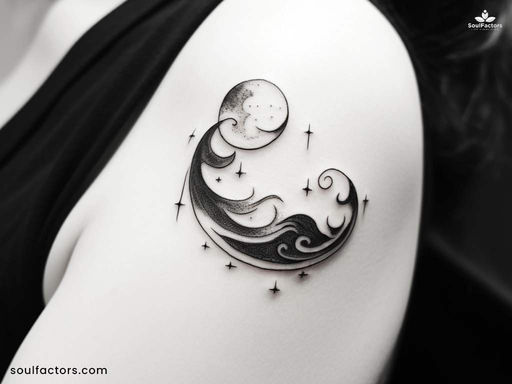 moon wave tattoo