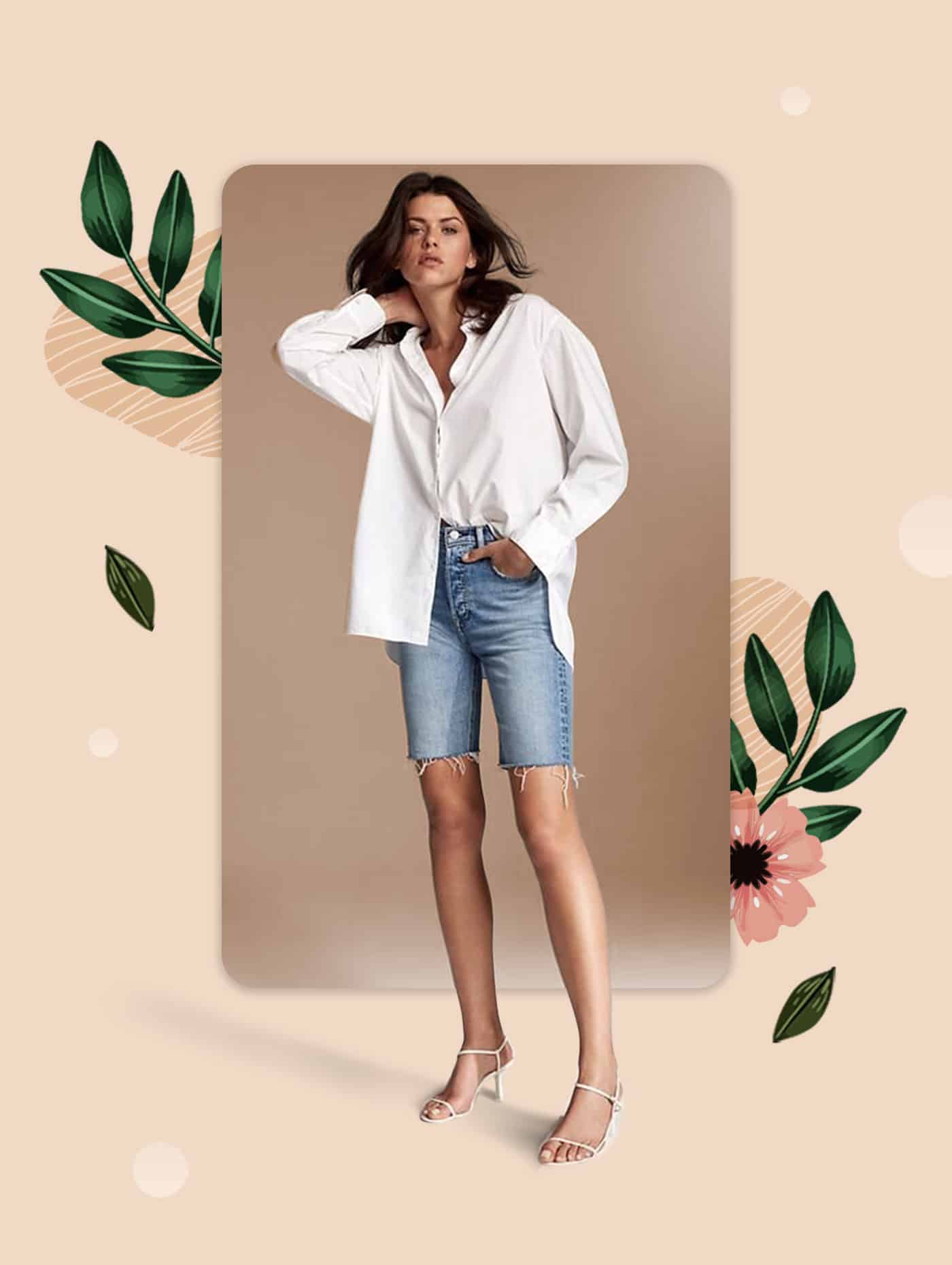 Oversized Shirt With Mid Length Jean Shorts